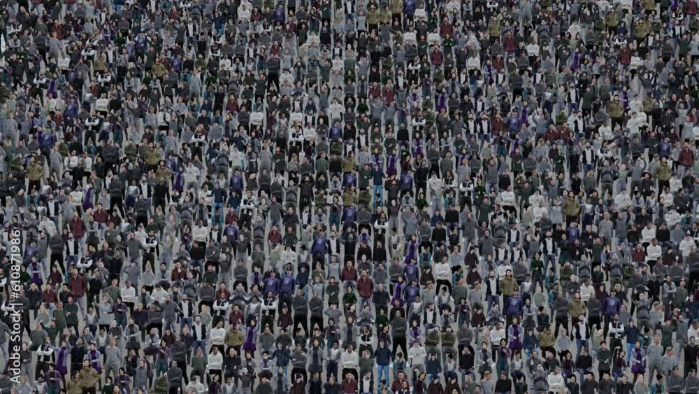 A huge crowd of people in the stadium. The fans applaud and support their team.