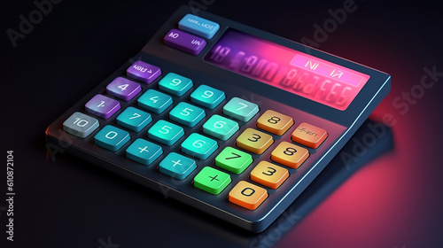 Calculator on wooden background. Generative Ai