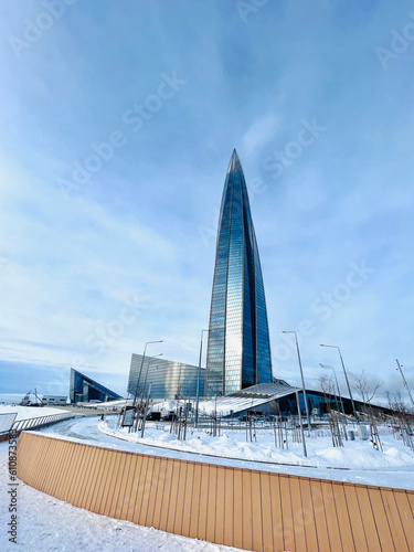 Saint petersburg, Russia. February 2023. view of lahta centre on winter day photo