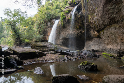 Waterfall in the forest   jungle in Khao Yai National Park  Thailand.