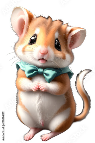 Cute hamster wearing bow tie isolated on white
