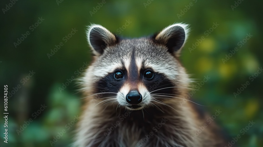 photo of animal raccoon baby headed on blur background ai image generative