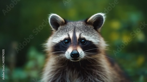 photo of animal raccoon baby headed on blur background ai image generative