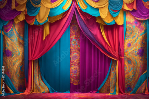 Beautiful Colorful Backdrop Performance Show Stage with Indian Style Curtains
