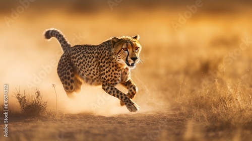 leopard with red eyes running on grass of the jungle national park ai image generative 