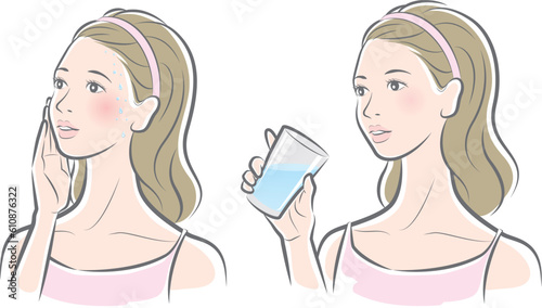 暑さ対策.　女性.　熱中症.　水分補給.