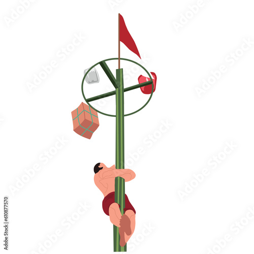 Areca nut climbing game to celebrate indonesian independence day 17 august vector illustration