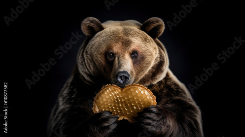 a bear holding a honeycomb