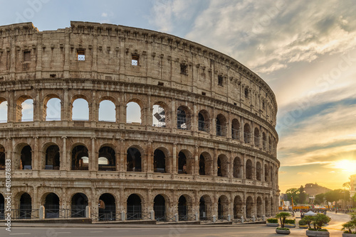 Rome Italy, sunset city skyline at Rome Colosseum