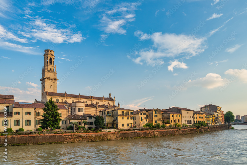Fototapeta premium Verona Italy, city skyline at Adige river and Verona Cathedral