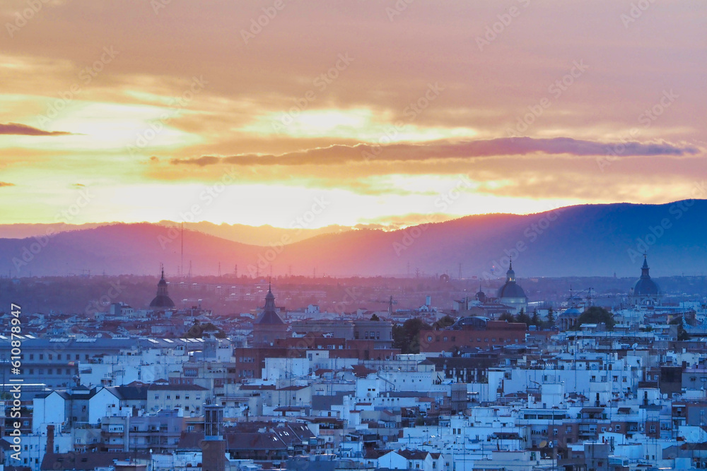 view of the city of madrid at sunset