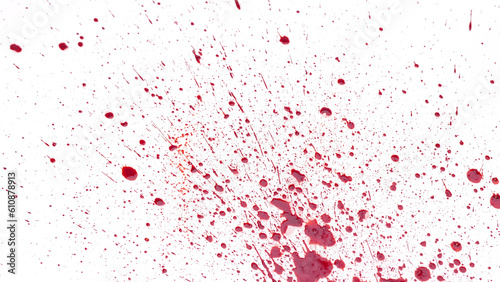 Many drops of red blood spread on white background, murder violence concept. © KK Studio