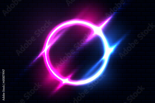Vector round frame colorful neon light on dark blue overlap design. Futuristic technology background.