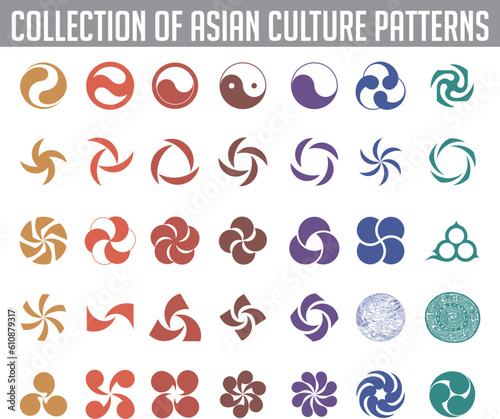 collection of asian culture sign icon symbol pattern elements for frame repetition background vector chinese korea japan