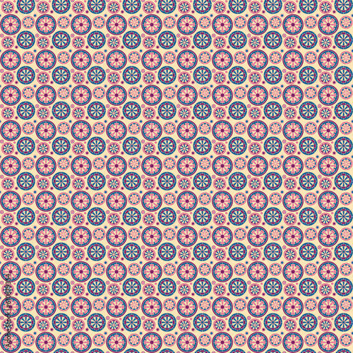 Abstract trendy seamless pattern rotary wheel rotate round circle repetition yellow curtain fabric fashion wallpaper background vector