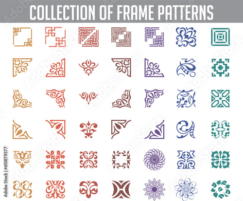 collection of frame patterns oriental framing outline corner vector set decor