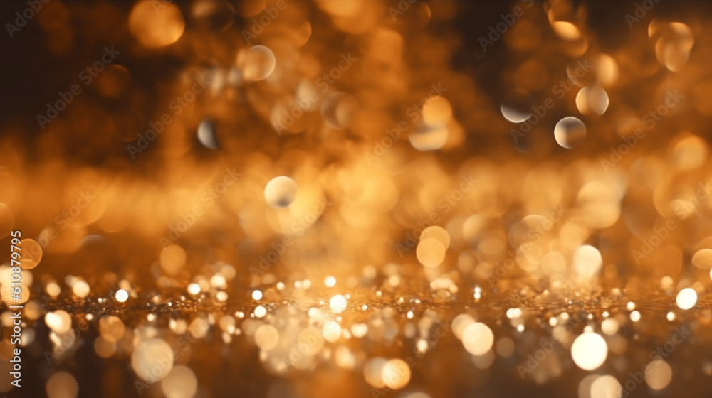  bokeh golden background gold abstract De-focused bokeh abstract Christmas copy space sparkle blur spot lights defocussed lights New Years theme,  Created using generative AI tools.