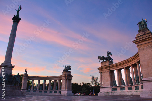 The Heroes Square and the Millennium Monument at Dusk - Budapest, Hungary photo