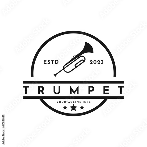 vintage retro trumpet logo design idea