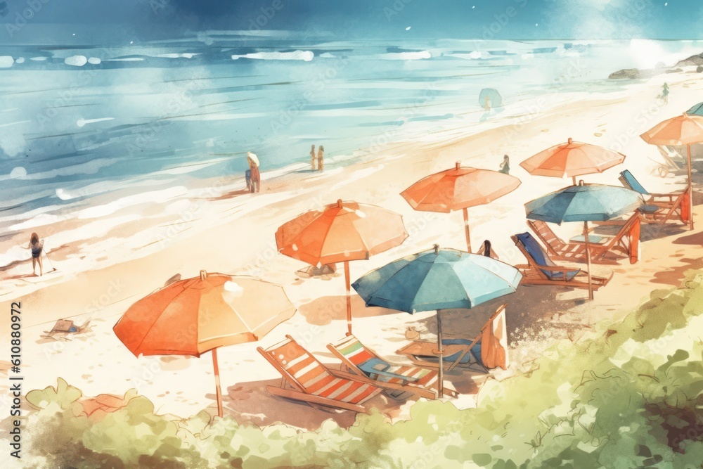 beach with umbrella, generative ai