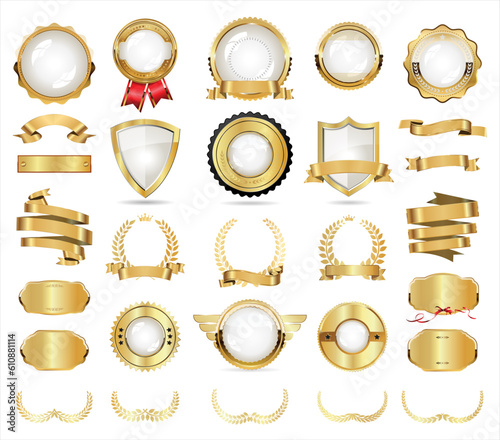 Collection of  gold laurel wreath badges and labels  vector illustration