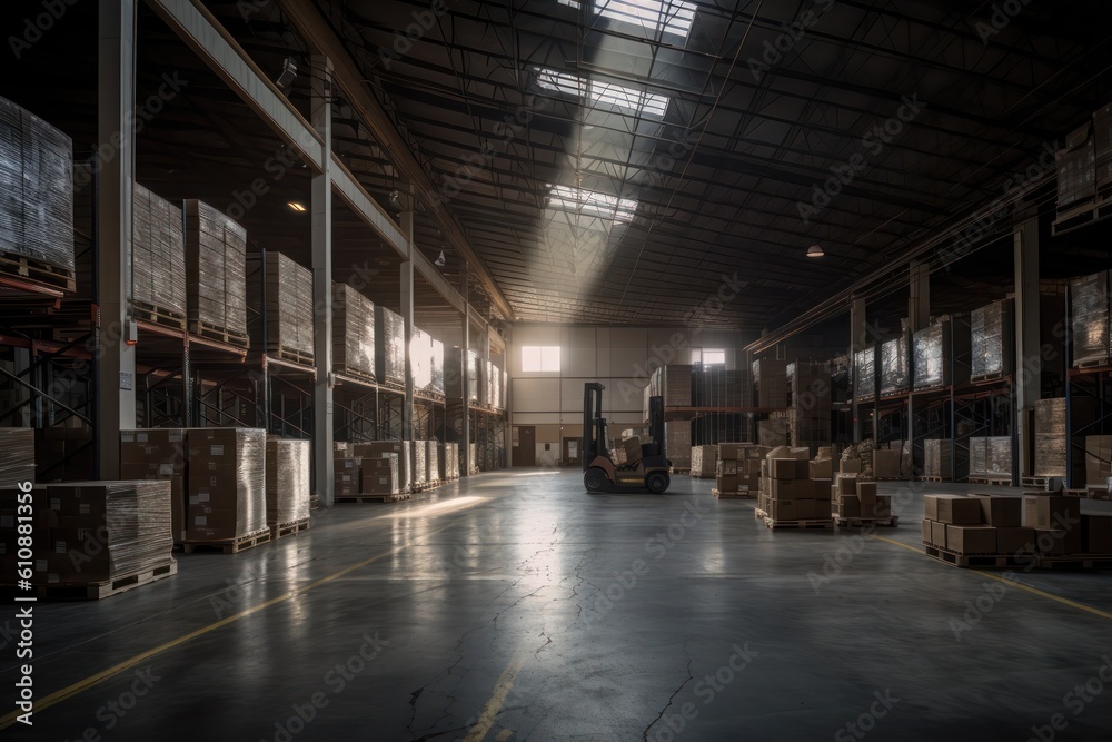 warehouse with forklift, generative ai
