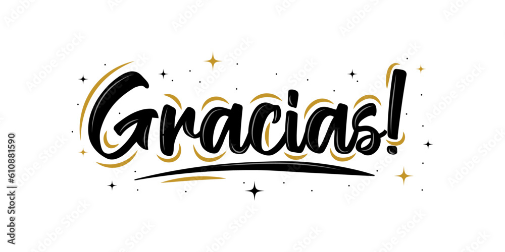 Gracias. Handwritten modern brush lettering Gracias! on white. Text in spanish for postcard, invitation, T-shirt print design, banner, poster, web, icon. Isolated vector