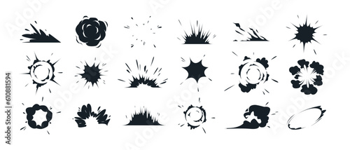 Cartoon explode effects. Speed comic explosive smoke, boom effect, air motion steam energy, lightning and sparks. Bang motion. Vector set © Foxy Fox