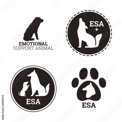Emotional support animal and pet therapy logo or emblem vector illustration.