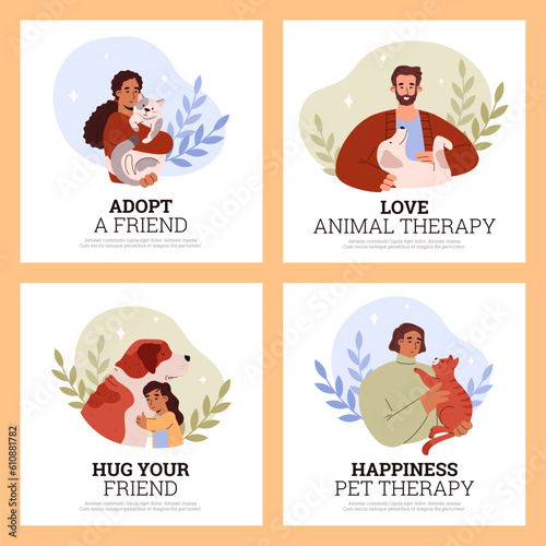 ESA emotional support animal and pets adoption banners flat vector illustration.