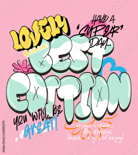 Urban typography street art graffiti slogan print with spray effect for graphic tee t shirt or sweatshirt - Vector