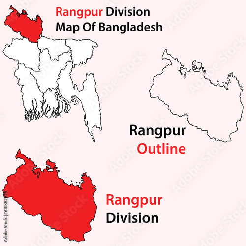 Rangpur Division, Administrative Divisions of Bangladesh, rangpur district, rangpur region map in Bangladesh, map vector illustration, contour, outline