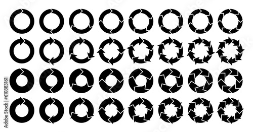 Circular arrows. Circle arrow infographic charts, round step optional diagram. Business process rings, recycle and motion icons vector isolated template