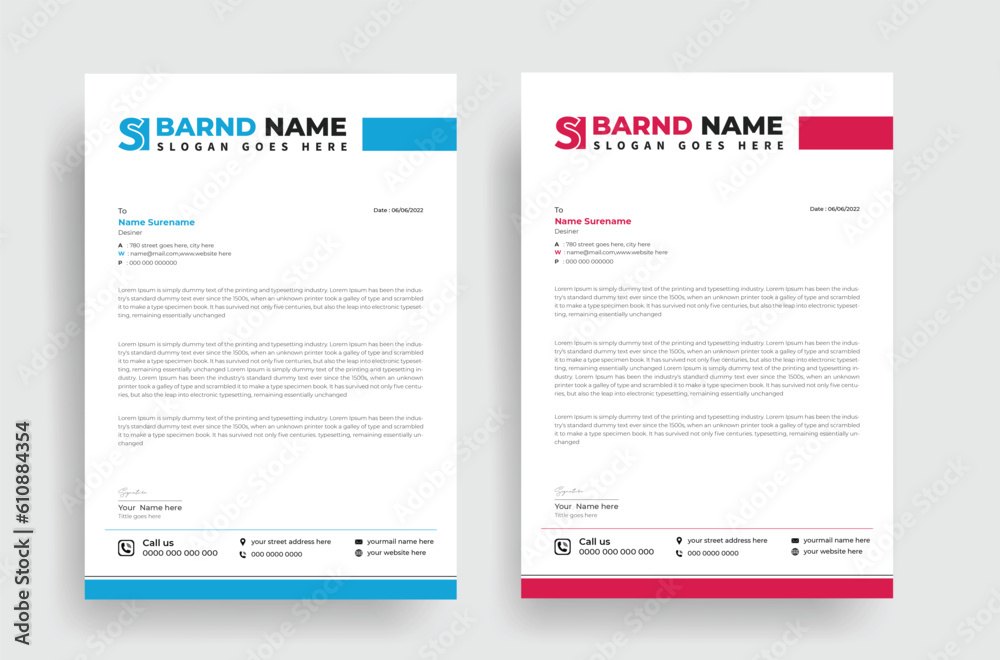Professional business minimalist corporate letterhead template design