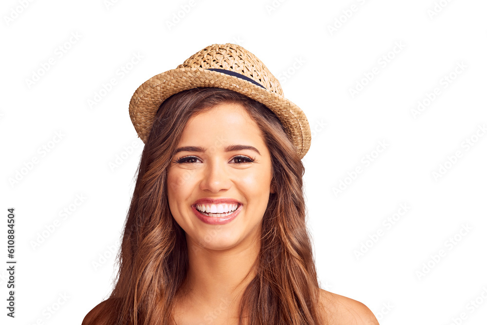 Face, fashion and woman in hat isolated on a transparent png background. Portrait, fedora and happy model, young person and confident girl from Canada with positive mindset, smile and stylish. Face, fashion and woman in hat isolated on a transparent png background. Portrait, fedora and happy model, young person and confident girl from Canada with positive mindset, smile and stylish.