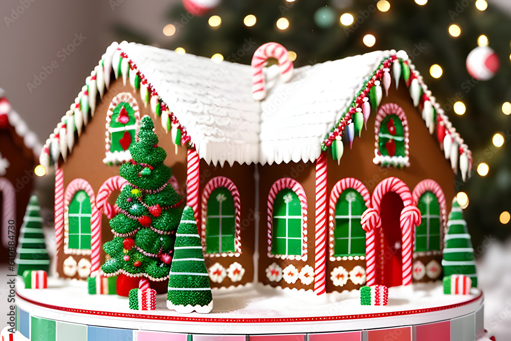 Ai generated meticulously crafted gingerbread house, adorned with colorful candy. Ai generated meticulously crafted gingerbread house, adorned with colorful candy.