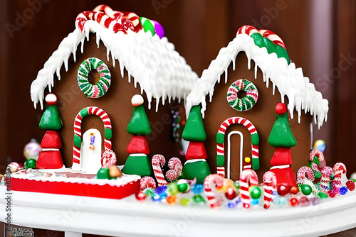 Ai generated meticulously crafted gingerbread house  adorned with colorful candy. 