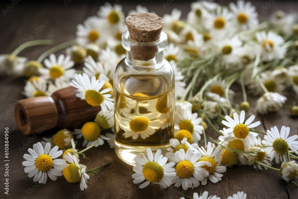 Chamomile essential oil pot. Generate Ai Chamomile essential oil pot. Generate Ai