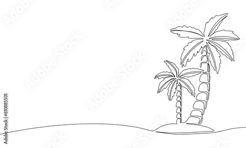 Palm tree one line continuous. Line art, outline isolated on white background. Vector illustration.