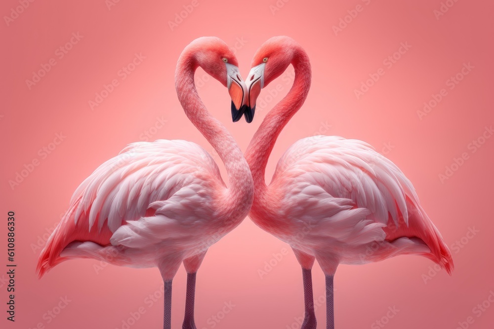 Obraz premium Flamingo kissing. Generate Ai
