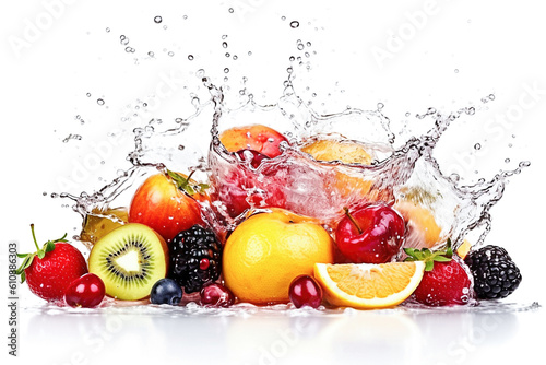 Ai generative. Fresh fruits  in water splash  on white