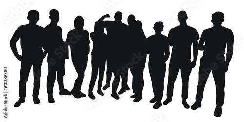 Crowd silhouette outline, group of people. Youth, students, business, workers, fans, team, crowded street