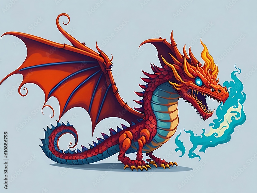 Fairy tale dragon, magic creature with tail and wings. cartoon ...