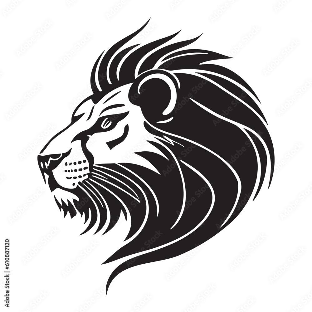 Lion head profile silhouette logo isolated on white background
