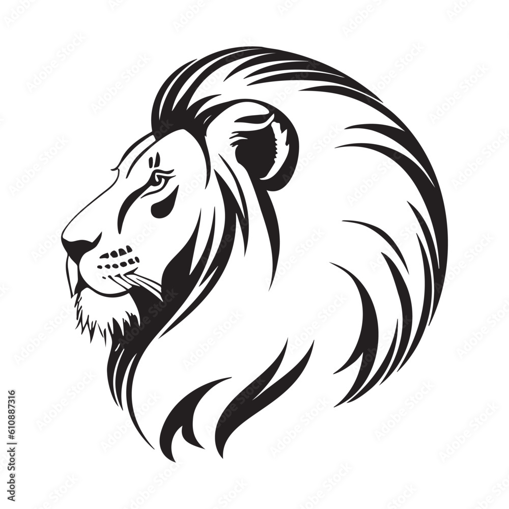 Lion head profile silhouette logo isolated on white background Lion head profile silhouette logo isolated on white background