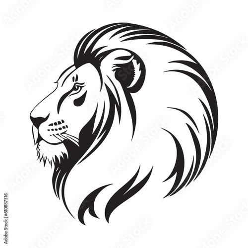 Lion head profile silhouette logo isolated on white background