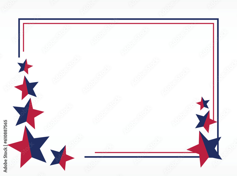 Fototapeta premium American holiday background in blue, white, red colors with star icon. design for banner, greeting card, invitation, social media, web.