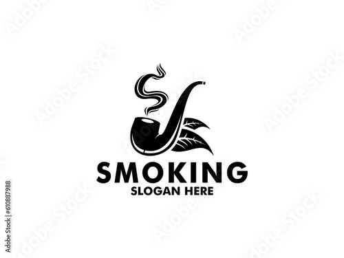 Cigarette Smoke In The Shape Of The Letter S Logo with Pipe, Tobacco. Premium Cigar Smoke Logo Design Template