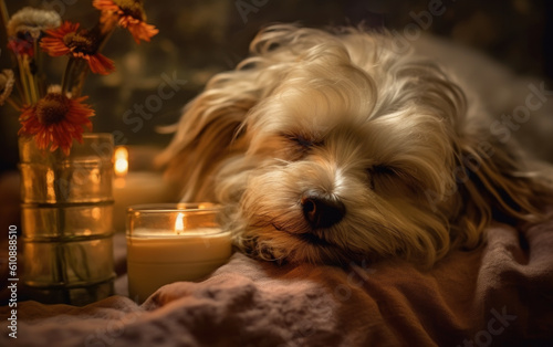 Harmony and Relaxation: Spa Experience with Lhasa Apso Dog - Generative AI © Bartek