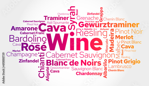 WINE VARIETALS Types word cloud collage, art concept background